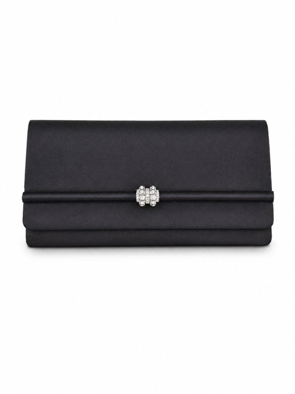 Black Satin Evening Clutch with Crystal Detail